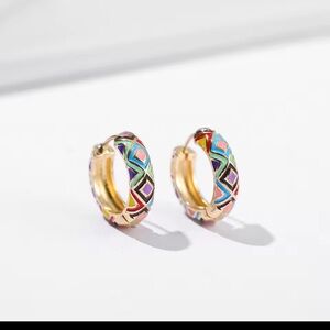 Colorful Enamel Geometric Hoop Earrings